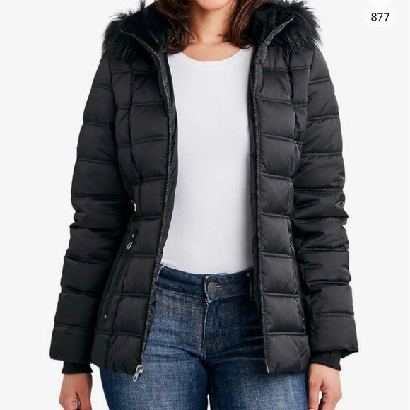 Nautica Women’s Faux fur trim , hooded mid weight puffer jacket , size medium - Picture 4 of 8